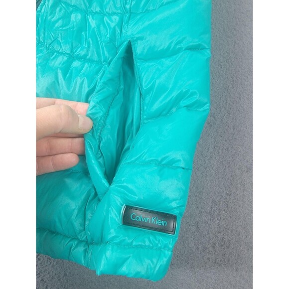 Calvin Klein Vest Womens Medium Teal Down Puffer Rib Knit Back Zip MP3 Pocket - Picture 3 of 11